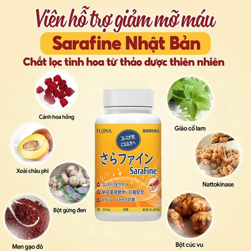 Viên uống hỗ trợ giảm mỡ máu Sarafine Fujina của Nhật