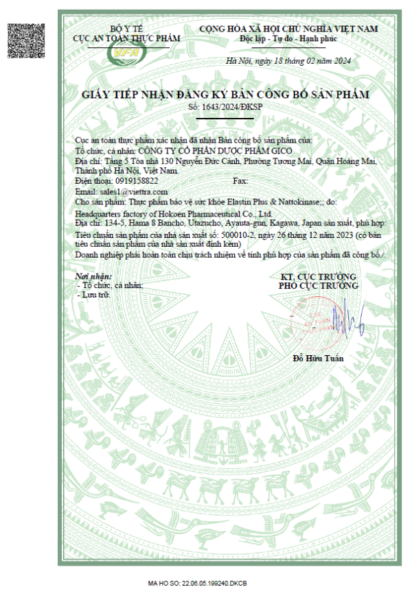 công bố elastin plus and nattokinase