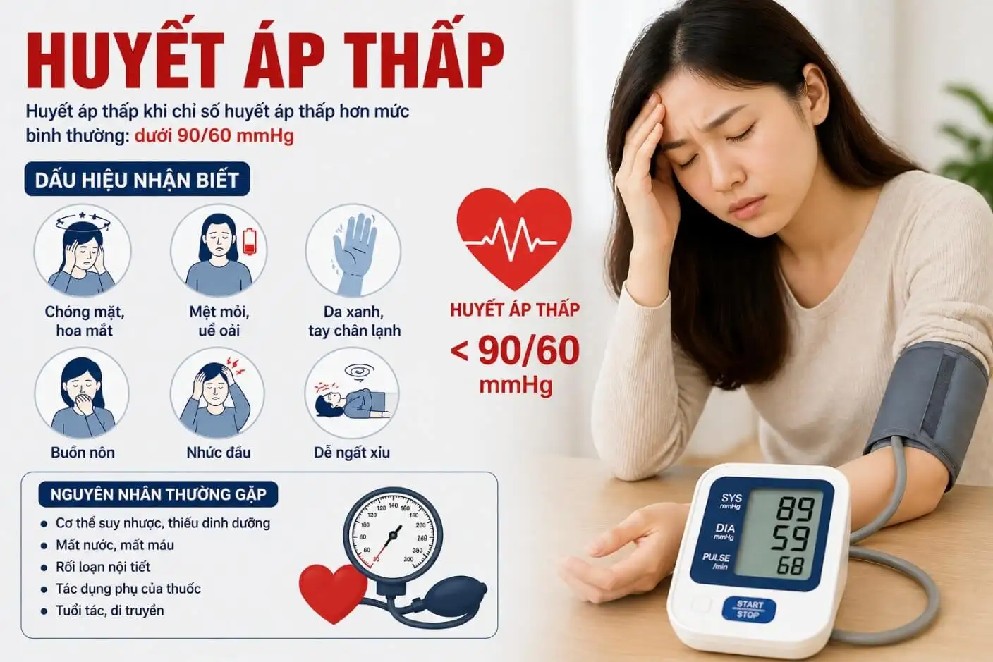 Huyết Áp Thấp: Nguyên Nhân, Dấu Hiệu Và Cách Kiểm Soát Hiệu Quả 1 - Gimedi Pharma Huyết Áp Thấp: Nguyên Nhân, Dấu Hiệu Và Cách Kiểm Soát Hiệu Quả